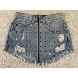 Carmar Size 27 Womens Skirt Cotton Bling Raw Hem Mini Distress Zip Front